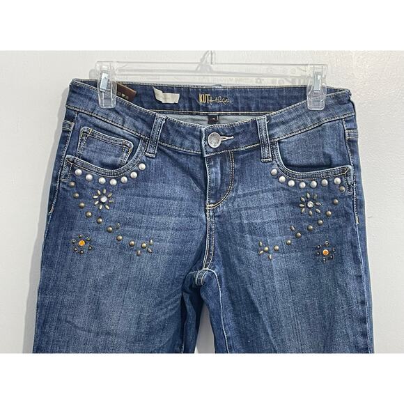 Kut From the Kloth Jeans Size 4 Kate Low Rise Bootcut Bedazzled Floral Hippie - Picture 3 of 9